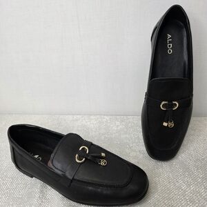 ALDO Sahar Black Loafers with Gold Hardware - Size 8M